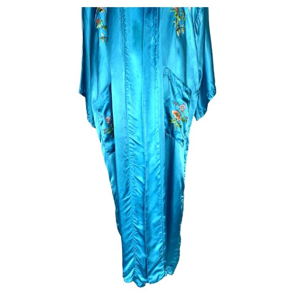 Vintage Golden Bee Turquoise Blue Embroidered Robe Kimono - Picture 7 of 11